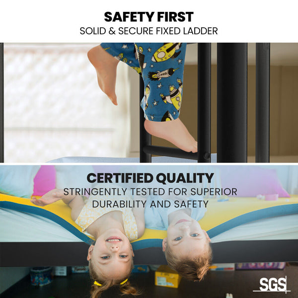 Kingston Slumber 2In1 Single Metal Bunk Bed Frame With Modular Design Dark Matte Grey Single Bed Frames