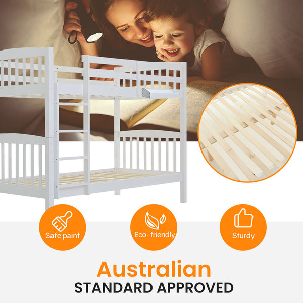 Kingston Slumber Wooden Kids Bunk Bed Frame With Modular Design That Can Convert To 2 Single White Single Bed Frames