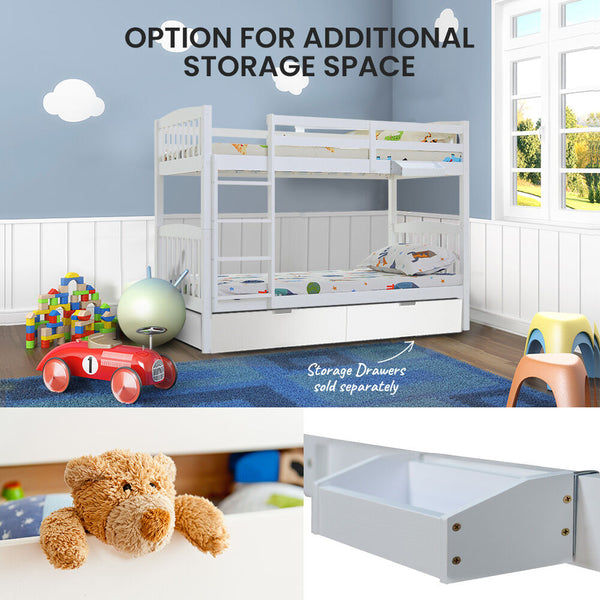 Kingston Slumber Wooden Kids Bunk Bed Frame With Modular Design That Can Convert To 2 Single White Single Bed Frames