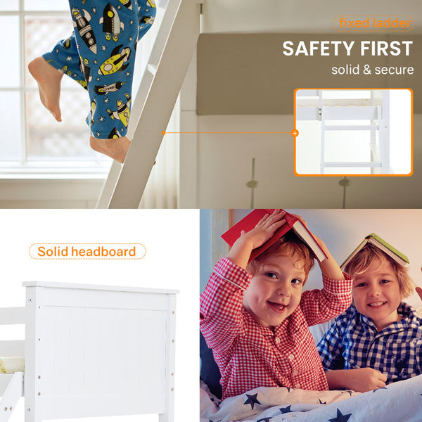 Kingston Slumber Wooden Kids Bunk Bed Frame With Modular Design That Can Convert To 2 Single White Single Bed Frames