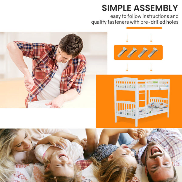 Kingston Slumber Kids Bunk Bed Frame With Modular Design That Can Convert To 2 Single White Single Bed Frames