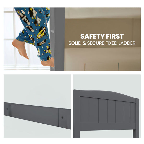 Kingston Slumber Single Bunk Bed Frame Solid Pine 2 In 1 Modular Design Convert To Beds Grey Single Bed Frames