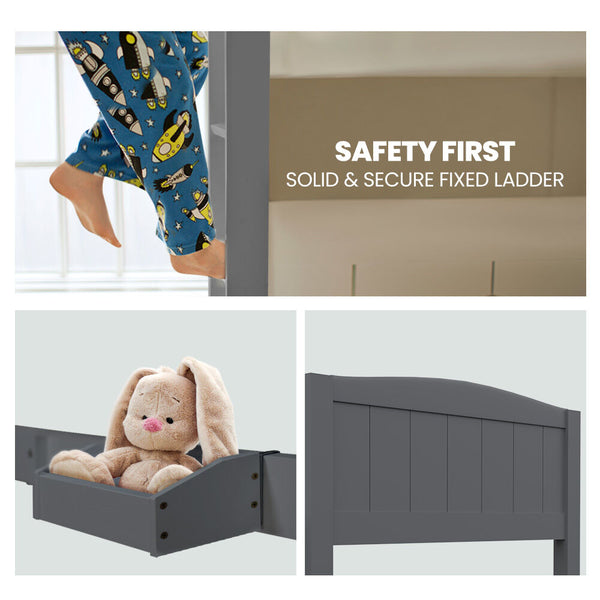 Kingston Slumber Single Bunk Bed Frame Solid Pine 2 In 1 Modular Design Convert To Beds Grey Single Bed Frames