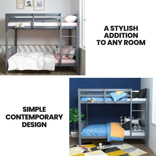 Kingston Slumber Single Bunk Bed Frame Solid Pine 2 In 1 Modular Design Convert To Beds Grey Single Bed Frames