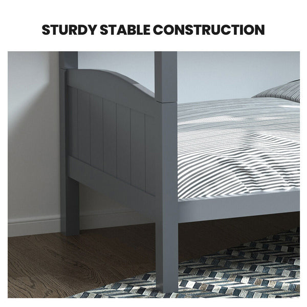 Kingston Slumber Single Bunk Bed Frame Solid Pine 2 In 1 Modular Design Convert To Beds Grey Single Bed Frames