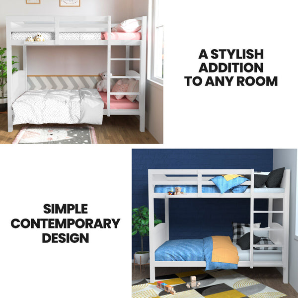 Kingston Slumber Single Bunk Bed Frame Solid Pine Wood Timber Modular Design White Single Bed Frames