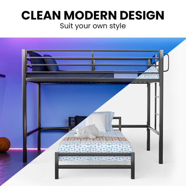 Kingston Slumber Single Loft Bed And Underbed Multifunctional Space Saving With Fixed Ladder Matte Dark Grey Single Bed Frames