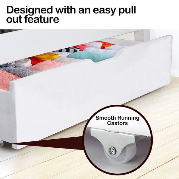 Kingston Slumber Trundle Under Bed Storage Drawers 2 Pieces White Single Bed Frames