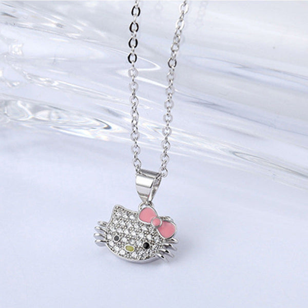 Kitty Cat Open Ring Ear Necklace Jewellery Set Rings