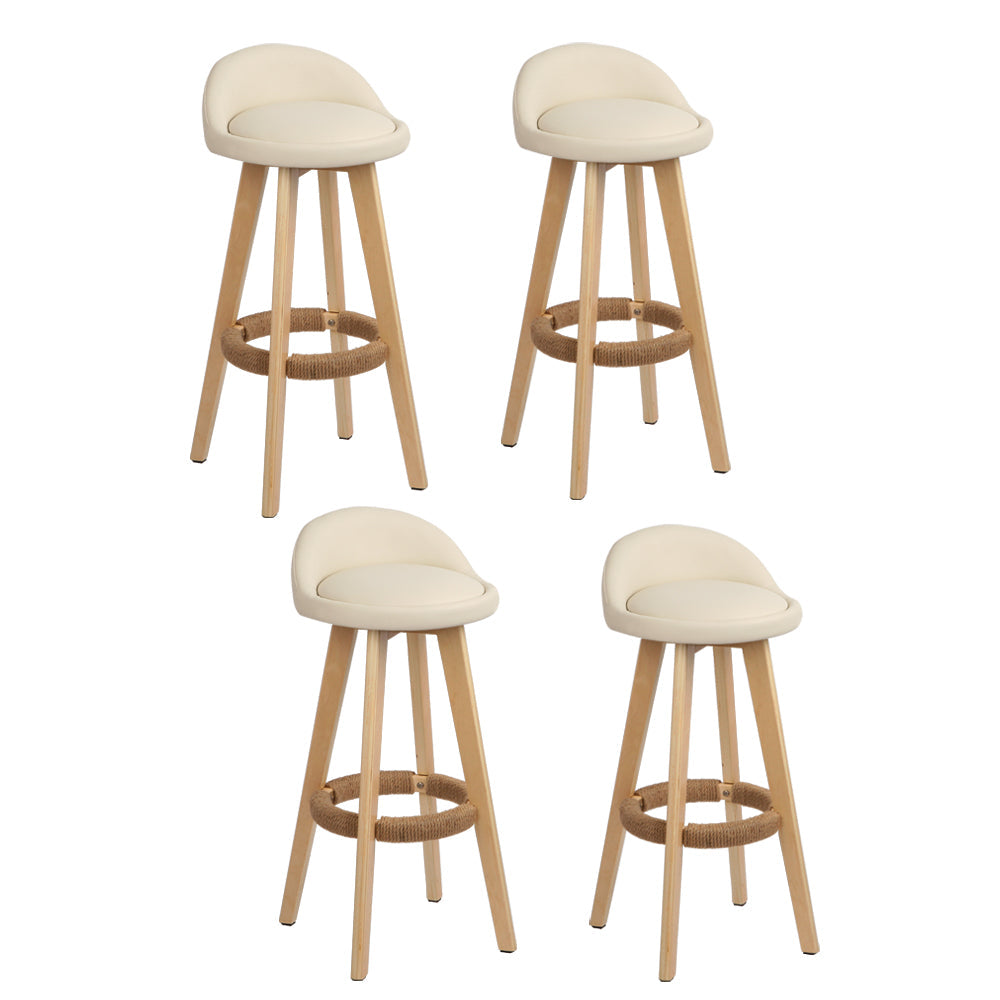 Artiss 4X Bar Stools Padded Leather Wooden Beige Benches Bar Stools