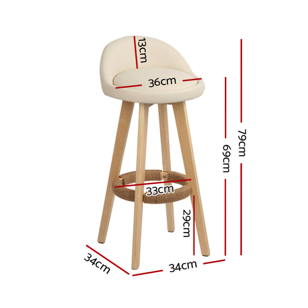Artiss 4X Bar Stools Padded Leather Wooden Beige Benches Bar Stools