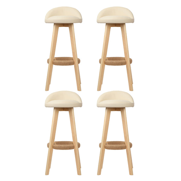 Artiss 4X Bar Stools Padded Leather Wooden Beige Benches Bar Stools