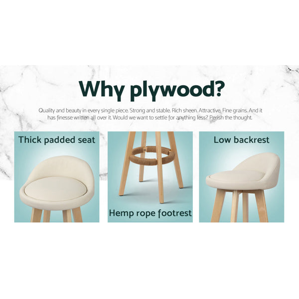 Artiss 4X Bar Stools Padded Leather Wooden Beige Benches Bar Stools