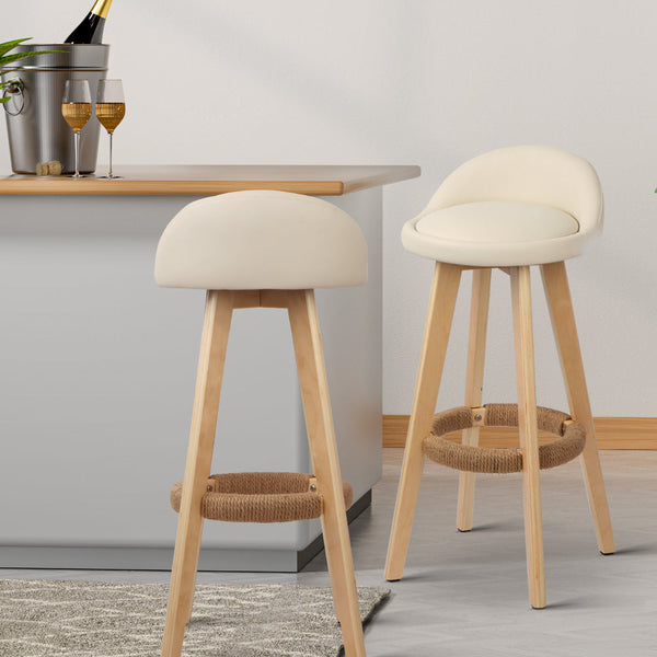 Artiss 4X Bar Stools Padded Leather Wooden Beige Benches Bar Stools