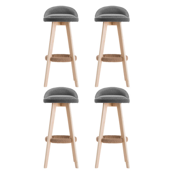 Artiss 4X Bar Stools Padded Linen Wooden Grey Benches Bar Stools