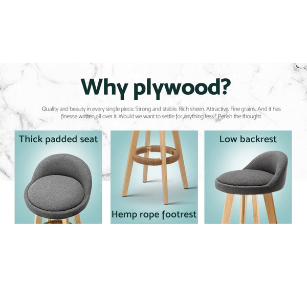 Artiss 4X Bar Stools Padded Linen Wooden Grey Benches Bar Stools