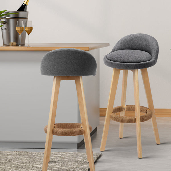 Artiss 4X Bar Stools Padded Linen Wooden Grey Benches Bar Stools