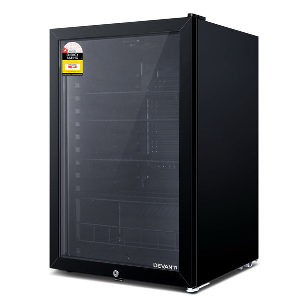 Devanti 115L Bar Fridge Glass Door W/Light Black Wine Fridges