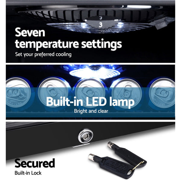 Devanti 98L Bar Fridge Glass Door Mini Fridges Freezer Black Wine Fridges