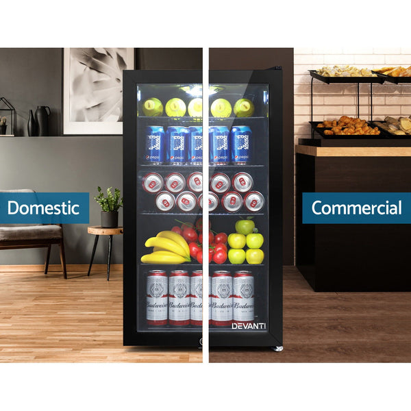 Devanti 98L Bar Fridge Glass Door Mini Fridges Freezer Black Wine Fridges