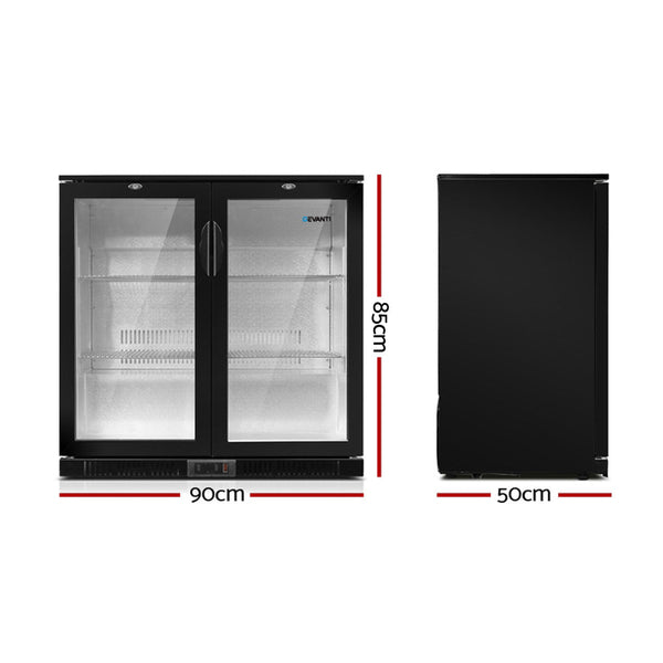 Devanti 198L Bar Fridge Dual Glass Door W/Light Black Wine Fridges