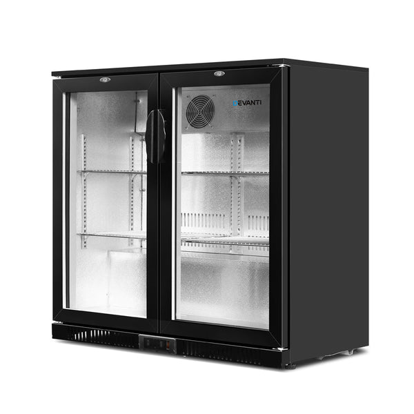 Devanti 198L Bar Fridge Dual Glass Door W/Light Black Wine Fridges