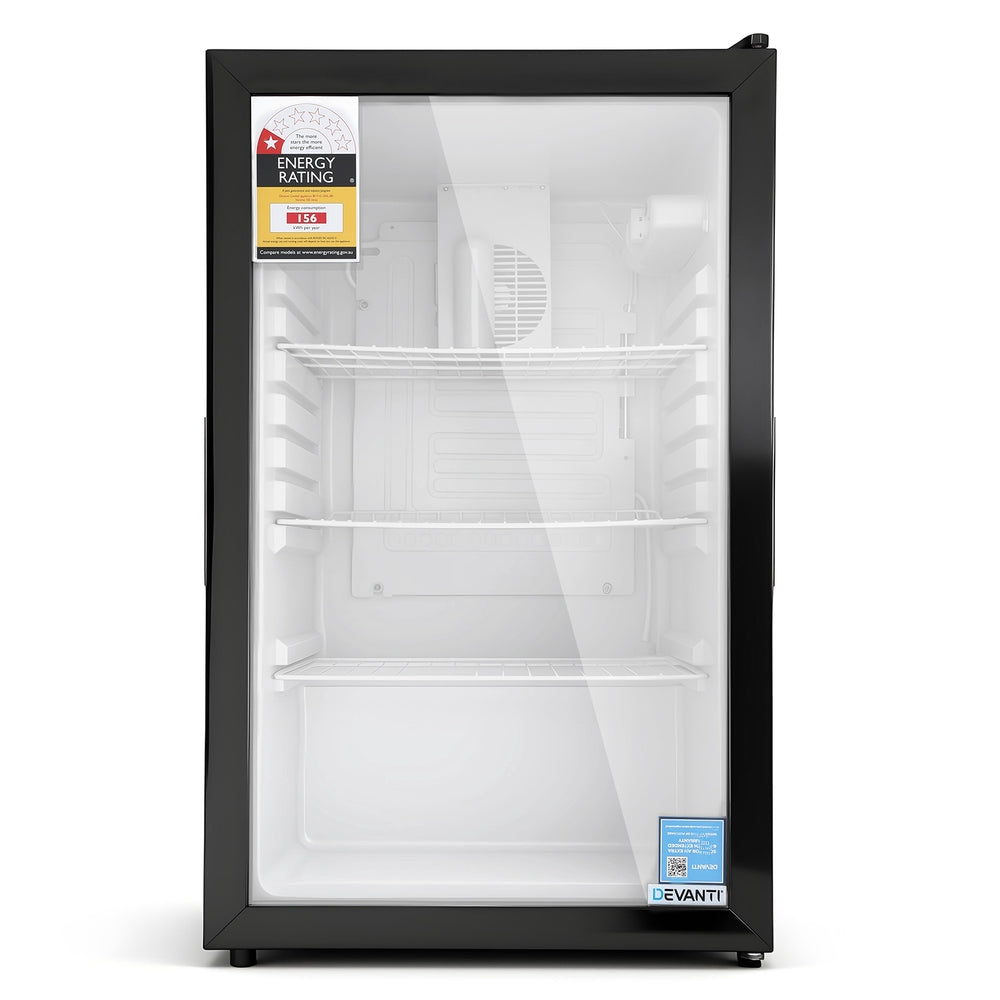 Devanti 105L Bar Fridge Glass Door Mini Fridge Countertop Cooler Black Wine Fridges