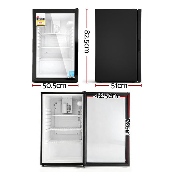 Devanti 105L Bar Fridge Glass Door Mini Fridge Countertop Cooler Black Wine Fridges