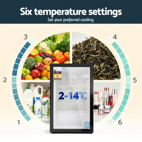 Devanti 105L Bar Fridge Glass Door Mini Fridge Countertop Cooler Black Wine Fridges