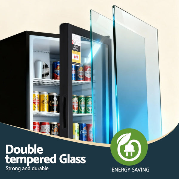 Devanti 105L Bar Fridge Glass Door Mini Fridge Countertop Cooler Black Wine Fridges