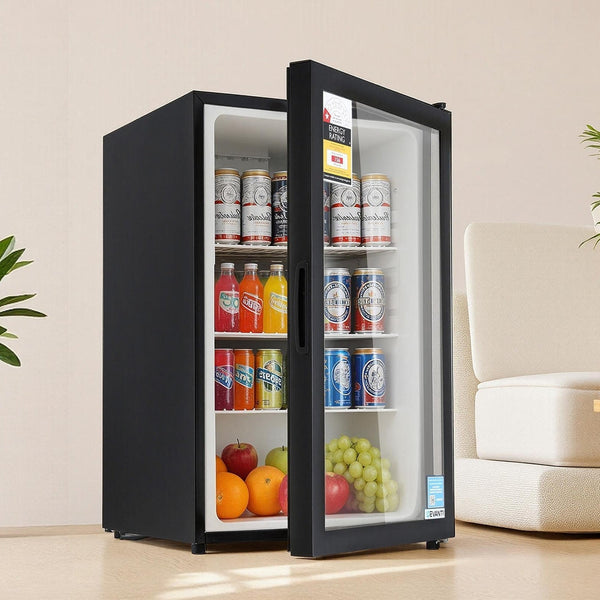 Devanti 105L Bar Fridge Glass Door Mini Fridge Countertop Cooler Black Wine Fridges