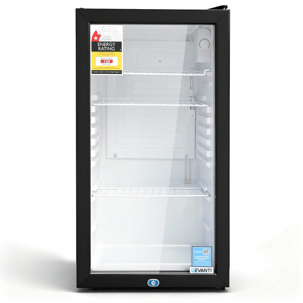 Devanti 78L Bar Fridge Glass Door Mini Countertop Cooler Black Wine Fridges