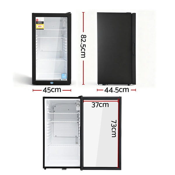 Devanti 78L Bar Fridge Glass Door Mini Countertop Cooler Black Wine Fridges