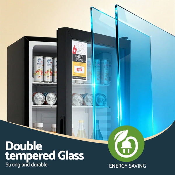 Devanti 78L Bar Fridge Glass Door Mini Countertop Cooler Black Wine Fridges