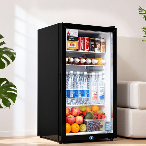 Devanti 78L Bar Fridge Glass Door Mini Countertop Cooler Black Wine Fridges