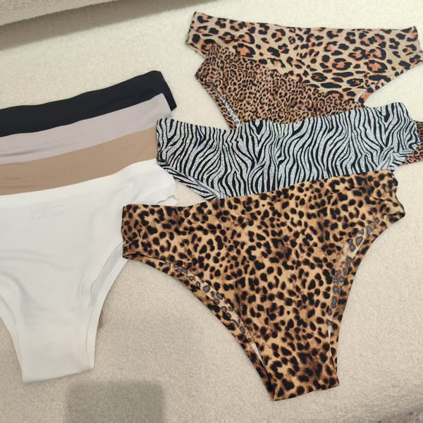 Foreign Trade Ice Silk Underwear Cotton Crotch Low Waist Leopard Print  Plus Size Seamless Panties