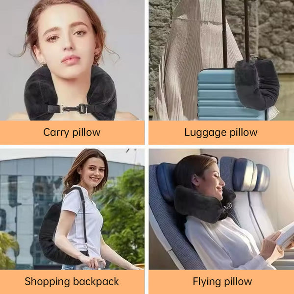 Airplane Travel Sleeping Pillow U Shaped Velvet Pillowcase Fillable Design With Storage Pouch Pillow Cases