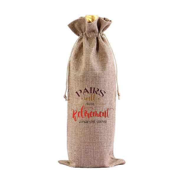 Red Wine Bag For Retirement Celebration: Party Packaging Imitation Linen Drawstring Pouch Gift Gift Bags