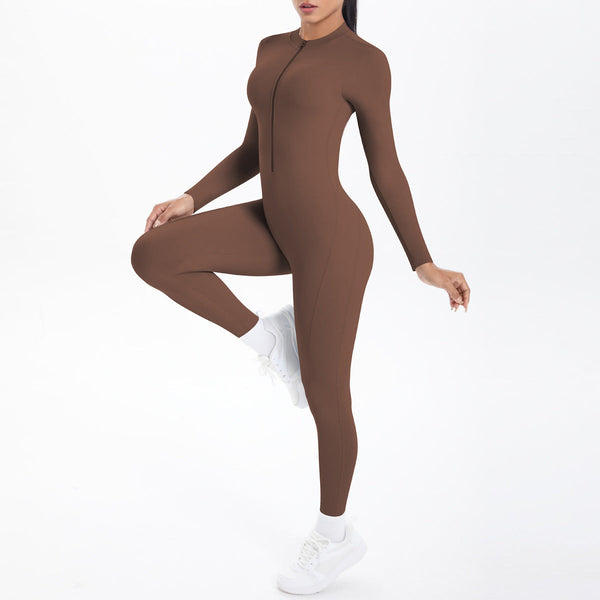 Style Half Zip Yoga Jumpsuit Bare Skin Feel Slim Fit High Elastic Fitness Long Sleeve Pants Wear Jumpsuits Rompers & Playsuits