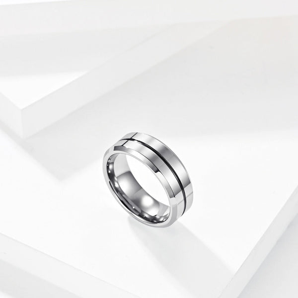 Veile Studios Blue Tungsten Gold Simple Mens Ring With Ribbon Wear Resistant Design Rings