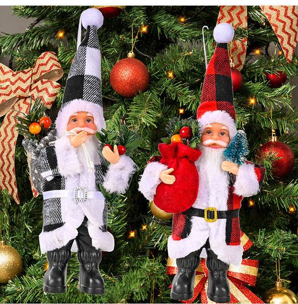 Christmas Decoration Resin Santa Claus Figurine Plaid Cloth Ornament Seasonal Decorations