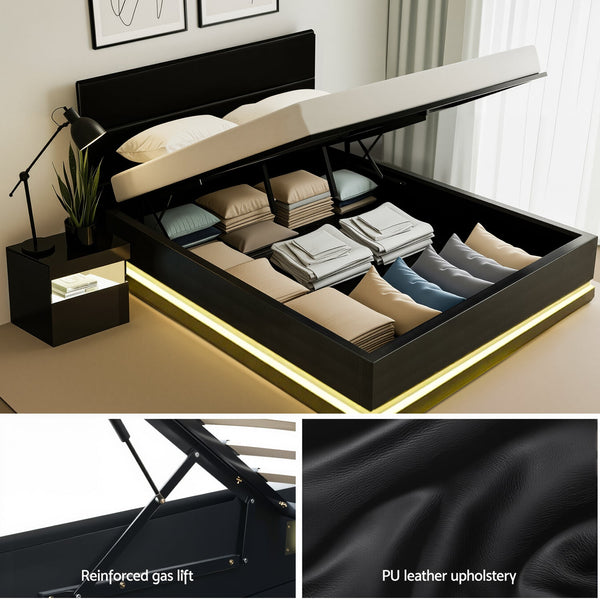 Artiss Rgb Led Double Bed Frame With Beside Table Set 16 Colour Mood Lighting Double Bed Frames