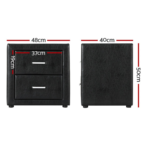 Artiss 2X Bedside Table 2 Drawers Side Table Leather Caden Black Bedside Tables