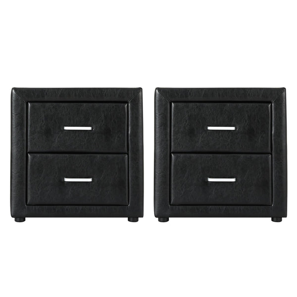 Artiss 2X Bedside Table 2 Drawers Side Table Leather Caden Black Bedside Tables