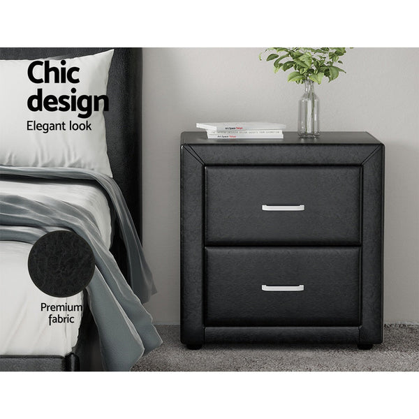 Artiss 2X Bedside Table 2 Drawers Side Table Leather Caden Black Bedside Tables