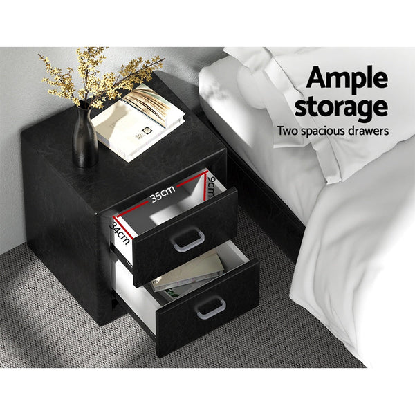 Artiss 2X Bedside Table 2 Drawers Side Table Leather Caden Black Bedside Tables