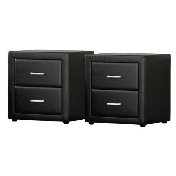 Artiss 2X Bedside Table 2 Drawers Side Table Leather Caden Black Bedside Tables