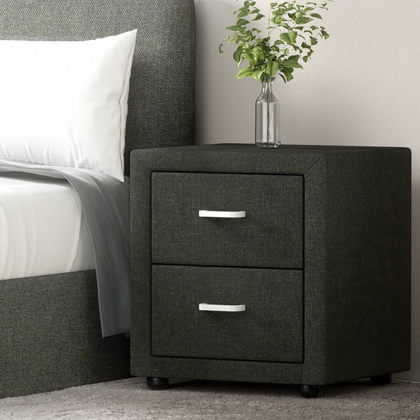 Fabric Bedside Table With Two Drawers For Bedroom Furniture Charcoal Bedside Tables