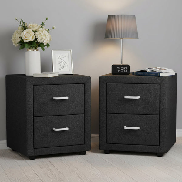 Fabric Bedside Table With Two Drawers For Bedroom Furniture Charcoal Bedside Tables