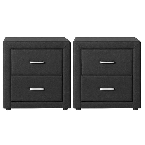 Fabric Bedside Table With Two Drawers For Bedroom Furniture Charcoal Bedside Tables
